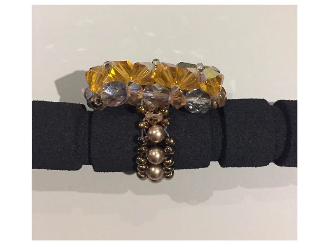 Autre Marque Rechteckiger Glasperlenring in Lindgrün und Gold Größe 52 Golden Khaki Gelb - Ansicht 13