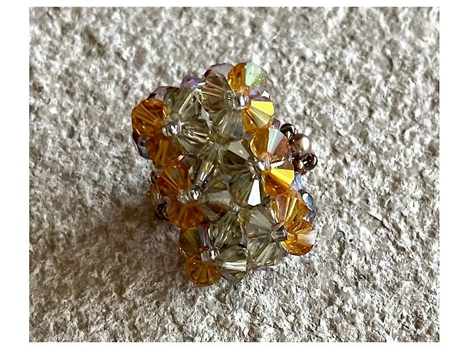 Autre Marque Rechteckiger Glasperlenring in Lindgrün und Gold Größe 52 Golden Khaki Gelb - Ansicht 6