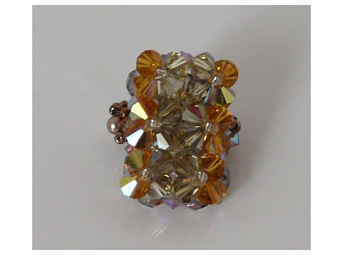 Autre Marque Rechteckiger Glasperlenring in Lindgrün und Gold Größe 52 Golden Khaki Gelb - Ansicht 8