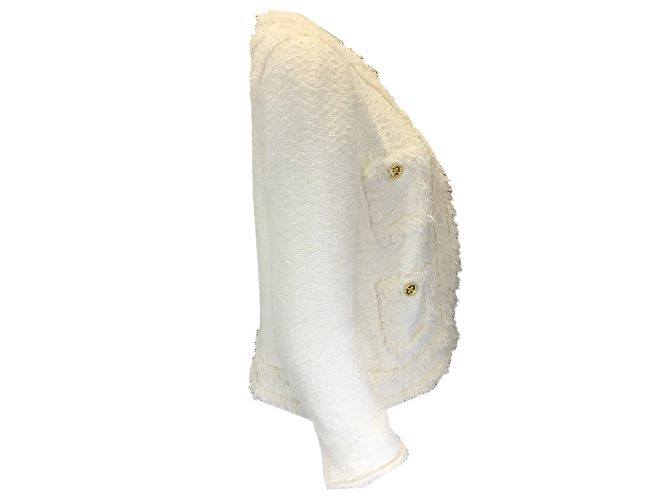 Edward Achour Edward Echour Ivory / Gold Buttoned Boucle Knit Tweed Jacket Cream - view 2