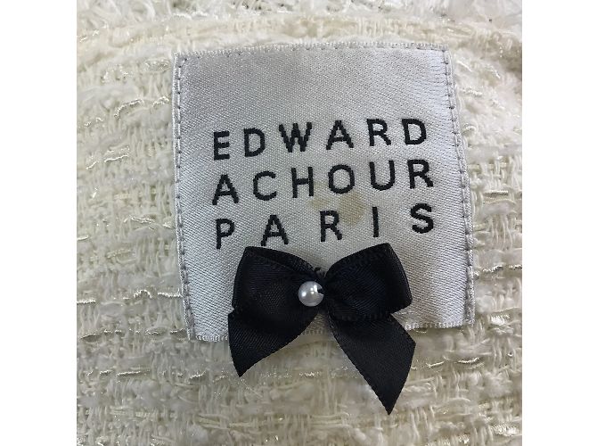 Edward Achour Edward Echour Ivory / Gold Buttoned Boucle Knit Tweed Jacket Cream - view 3