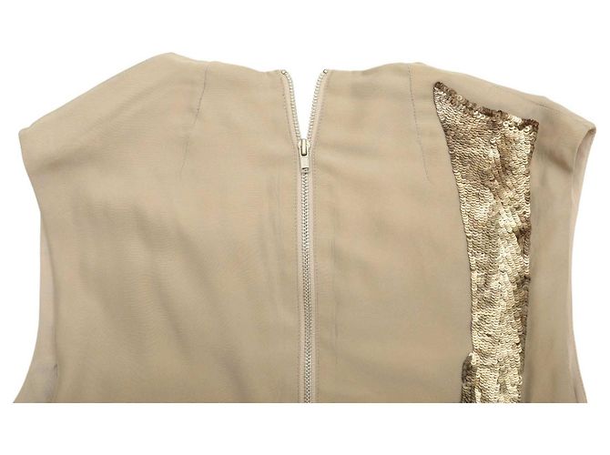 Helmut Lang Beige Draped Longer Front Sequined Silk Sleeveless Blouse Top M - view 6