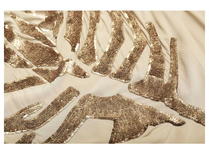 Helmut Lang Beige Draped Longer Front Sequined Silk Sleeveless Blouse Top M - view 9