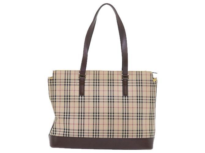 Borsa Tote BURBERRY Nova Check Canvas Beige Auth 56398 - vista 2