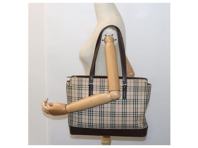 Borsa Tote BURBERRY Nova Check Canvas Beige Auth 56398 - vista 24