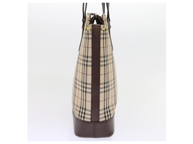 Borsa Tote BURBERRY Nova Check Canvas Beige Auth 56398 - vista 4