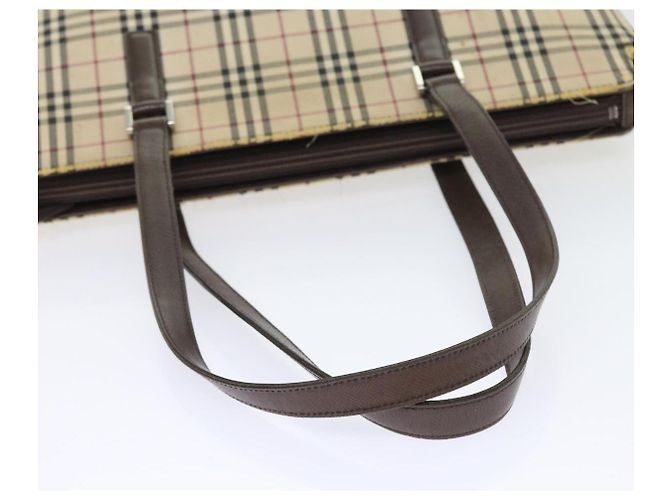 Borsa Tote BURBERRY Nova Check Canvas Beige Auth 56398 - vista 8