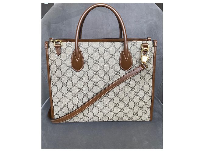 Borsa tote Gucci GG Supreme marrone - vista 3