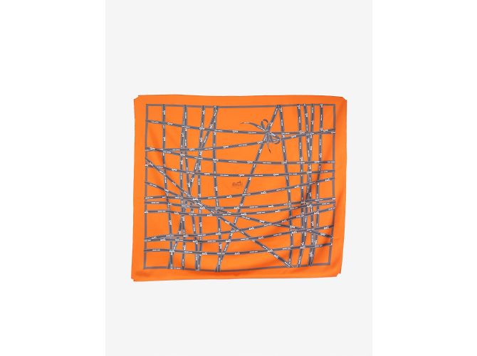 Hermès Sciarpa quadrata stampata in seta arancione - vista 2