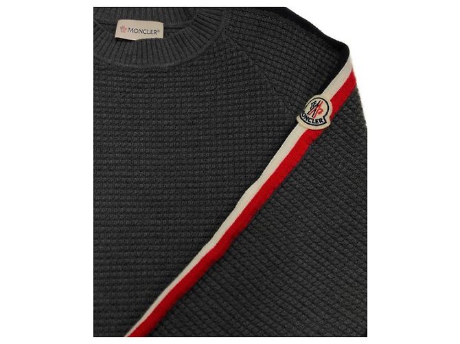 Moncler dreifarbiger Strickpullover aus Wolle grau - Ansicht 8