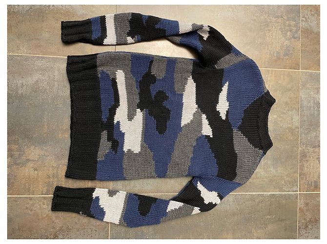 Jersey Parosh de lana con estampado camuflaje azul gris negro - vista 11
