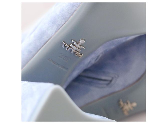 Prada Fall 2015 Botas sobre la rodilla de ante azul claro - vista 7