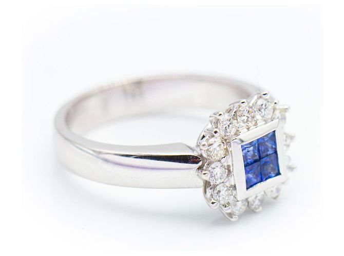 Autre Marque Anello con diamanti e zaffiri Bianco - vista 2
