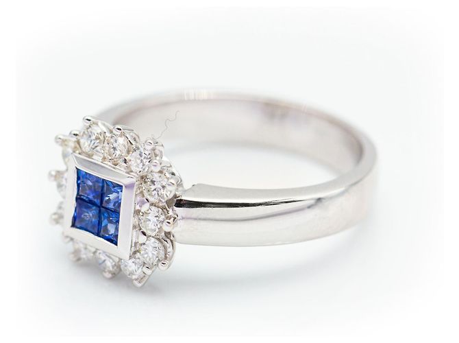 Autre Marque Anello con diamanti e zaffiri Bianco - vista 4