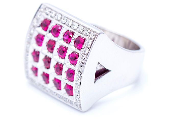Autre Marque Anello in Oro Bianco con Diamanti e Rubini - vista 3