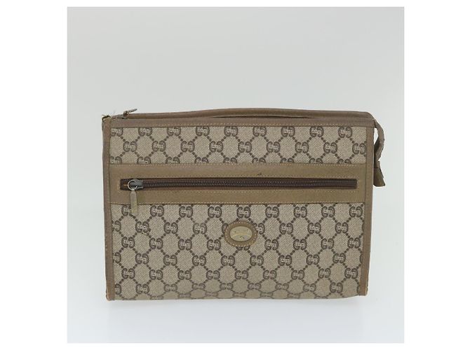 GUCCI GG PLUS Canvas Clutch Bag PVC Leder 2Set Beige Auth ti1279 - Ansicht 12