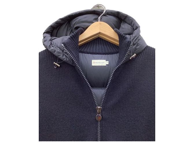 Moncler Strickjacke Navy Blau Wolle Nylon Marineblau - Ansicht 2