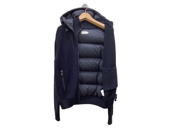 Moncler Strickjacke Navy Blau Wolle Nylon Marineblau - Ansicht 3