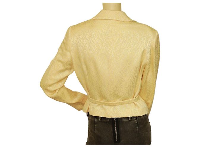 Dries Van Noten Yellow Floral Jacquard Wool Silk Button Fitted Jacket size 40 - view 2