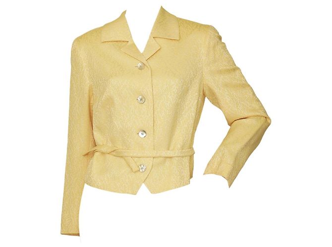 Dries Van Noten Yellow Floral Jacquard Wool Silk Button Fitted Jacket size 40 - view 3