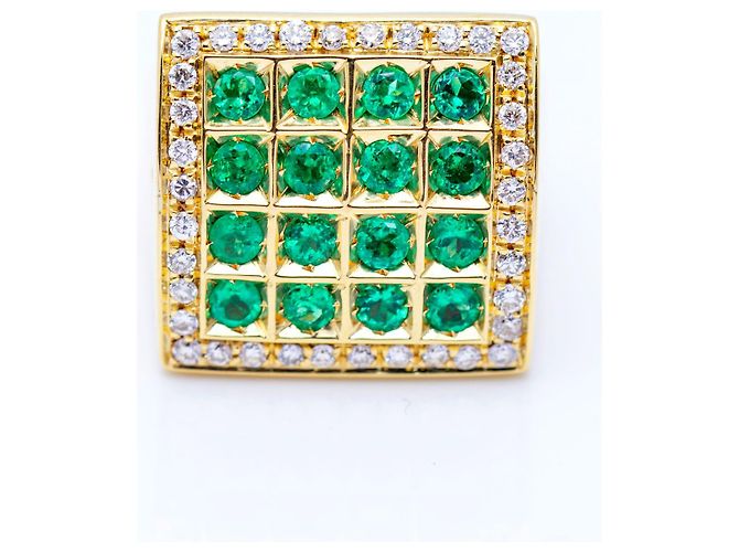 Autre Marque Anello in Oro con Diamanti e Smeraldi. Verde - vista 2