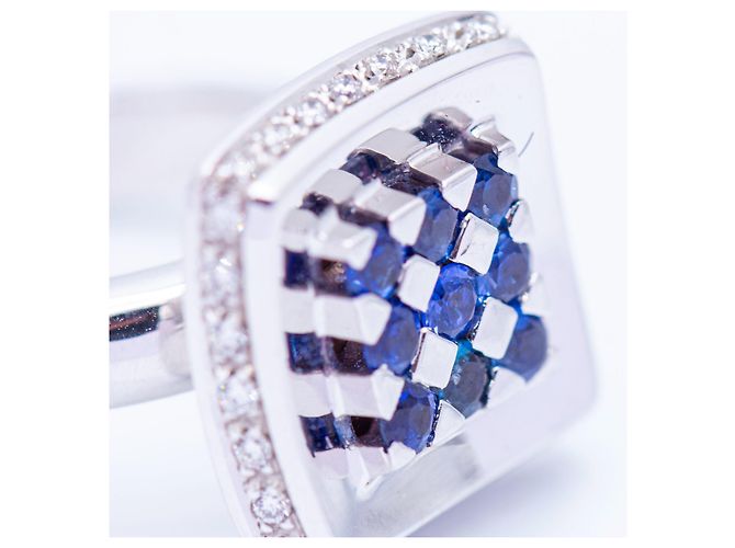 Autre Marque Weißgoldring mit Saphiren und Diamanten Blau - Ansicht 2