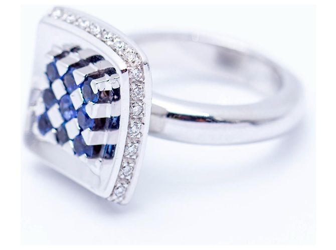 Autre Marque Weißgoldring mit Saphiren und Diamanten Blau - Ansicht 3