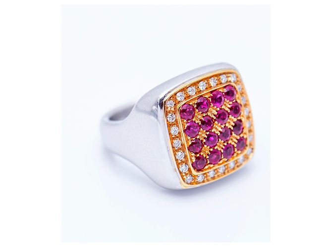 Autre Marque Anello in Oro con Diamanti e Rubini Bianco Rosso D'oro - vista 2