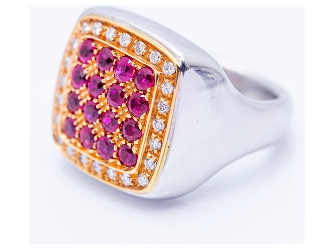 Autre Marque Anello in Oro con Diamanti e Rubini Bianco Rosso D'oro - vista 3