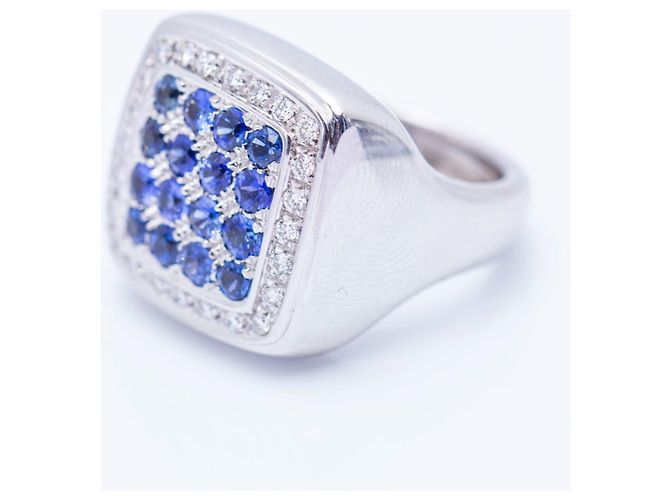 Autre Marque Anello in Oro con Diamanti e Zaffiri Bianco Blu - vista 3