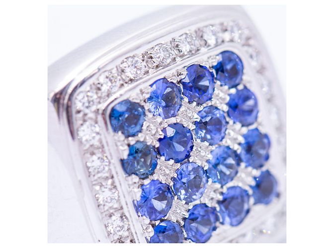 Autre Marque Anello in Oro con Diamanti e Zaffiri Bianco Blu - vista 4