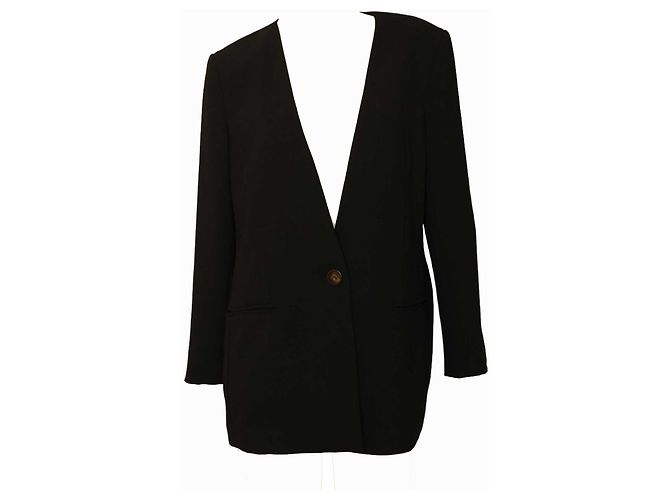 Pinko Women's Black Collarless Jacket Pleated Back Single Button Blazer 40 fr - view 3