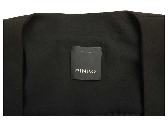Pinko Women's Black Collarless Jacket Pleated Back Single Button Blazer 40 fr - view 4