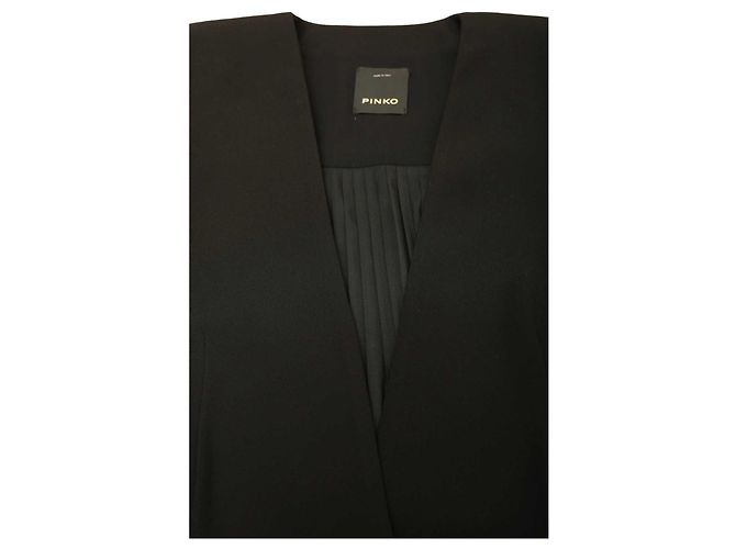 Pinko Women's Black Collarless Jacket Pleated Back Single Button Blazer 40 fr - view 9