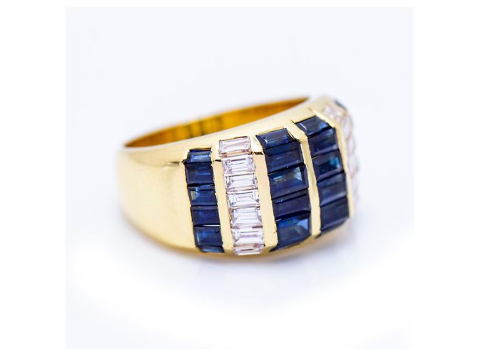 Autre Marque Weißgoldring mit Baguette-Saphiren Blau Golden - Ansicht 2