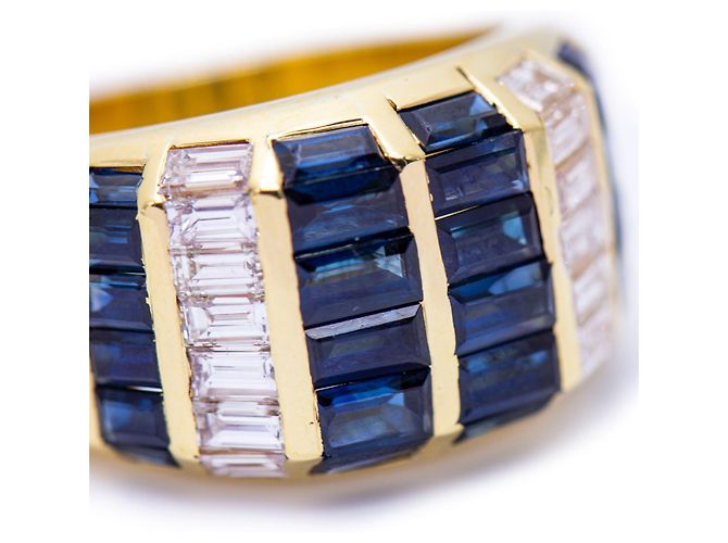 Autre Marque Weißgoldring mit Baguette-Saphiren Blau Golden - Ansicht 4