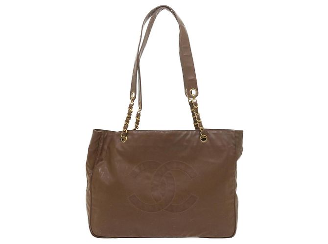 CHANEL Borsa a tracolla con catena Pelle verniciata Marrone CC Auth bs9580 - vista 13