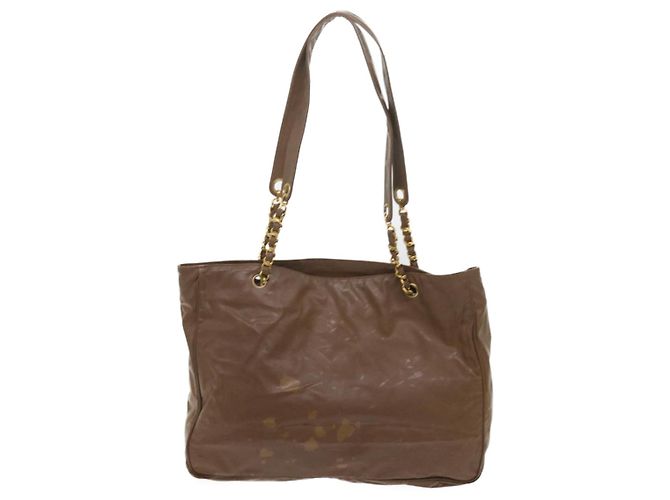 CHANEL Borsa a tracolla con catena Pelle verniciata Marrone CC Auth bs9580 - vista 2