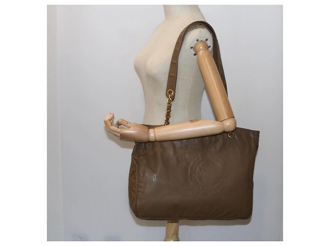 CHANEL Borsa a tracolla con catena Pelle verniciata Marrone CC Auth bs9580 - vista 23