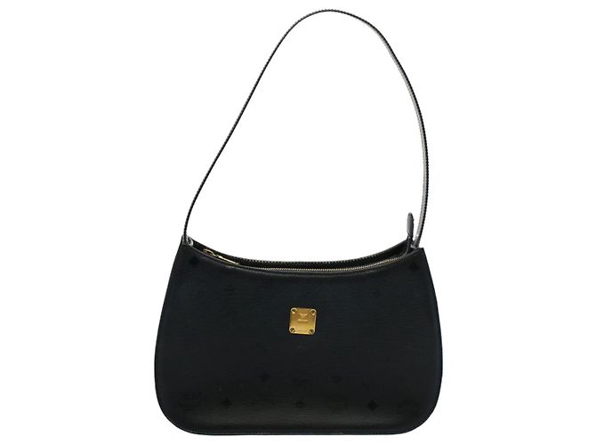 MCM Vicetos Logogram Bolsa de Ombro PVC Couro Preto Auth am5162 - vista 13
