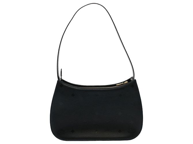 MCM Vicetos Logogram Bolsa de Ombro PVC Couro Preto Auth am5162 - vista 2