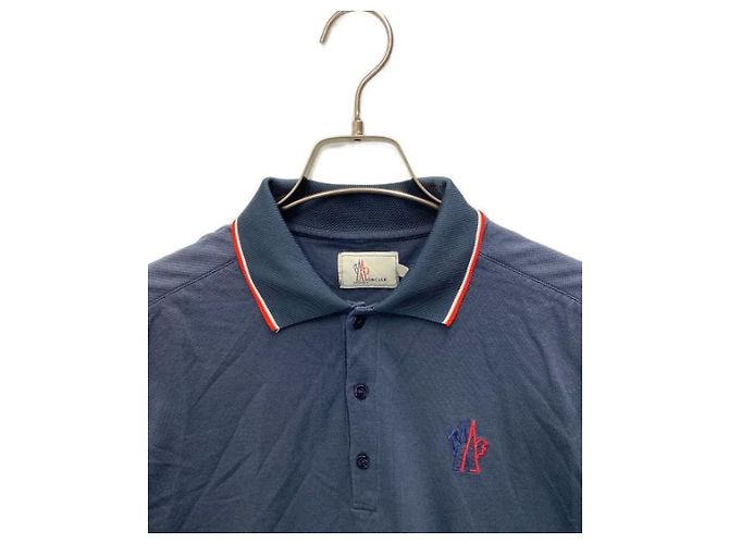 Polo Moncler con ricamo a un punto blu navy cotone - vista 3