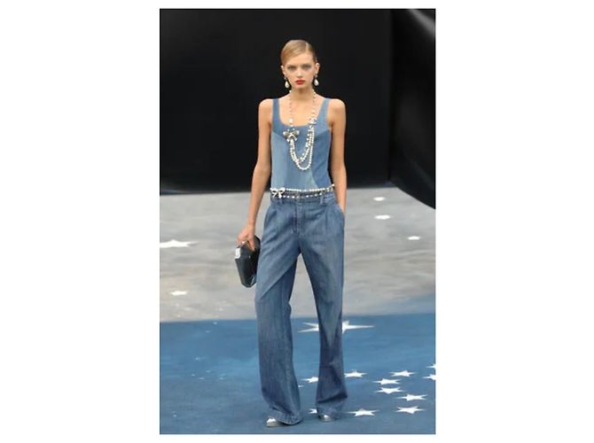 Chanel SS08 Vaqueros de mezclilla de cambray con pernera ancha Azul - vista 2