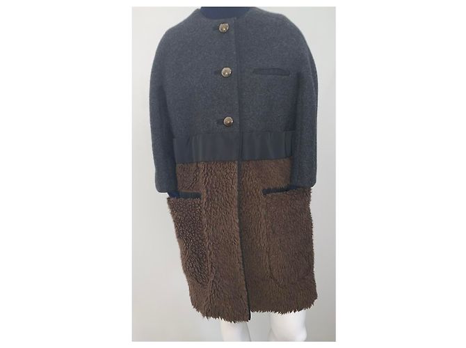 Louis Vuitton Mantel aus Wolle und Kaschmir braun dunkelgrau Anthrazitgrau - Ansicht 7