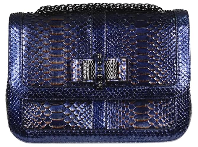 Christian Louboutin Blue small nu python metallic calf leather ref ...