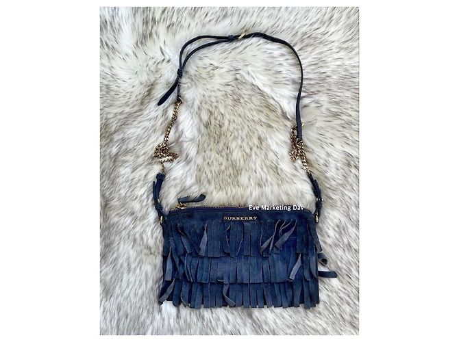 Borsa a tracolla Burberry Peyton blu in suede e pelle - vista 2
