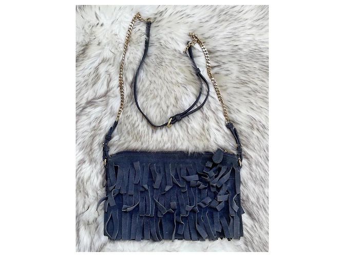 Borsa a tracolla Burberry Peyton blu in suede e pelle - vista 3