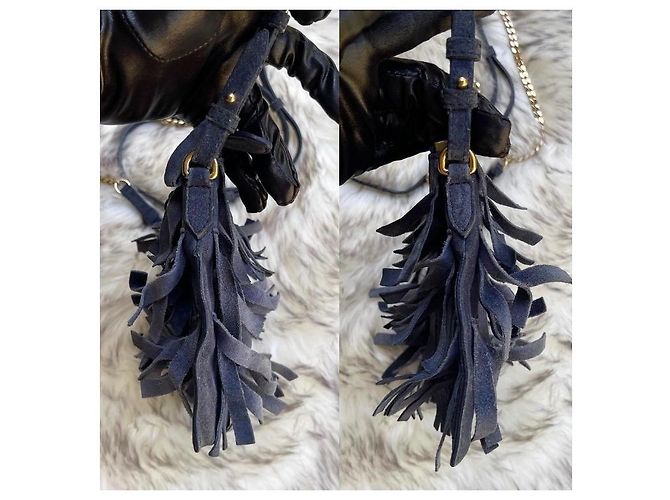 Borsa a tracolla Burberry Peyton blu in suede e pelle - vista 4