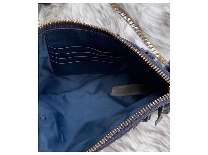 Borsa a tracolla Burberry Peyton blu in suede e pelle - vista 6