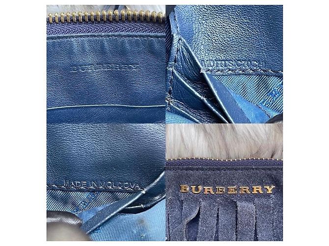 Borsa a tracolla Burberry Peyton blu in suede e pelle - vista 7